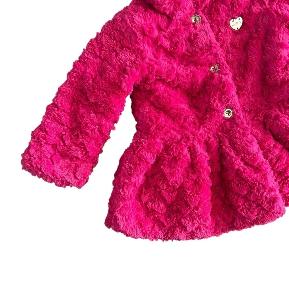 JUICY COUTURE Faux Fur Teddy Peplum Peacoat‎ in Hot Pink.